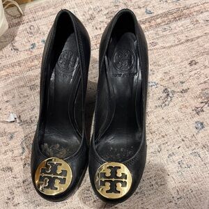 Tory Burch Black Heels with Gold Emblem